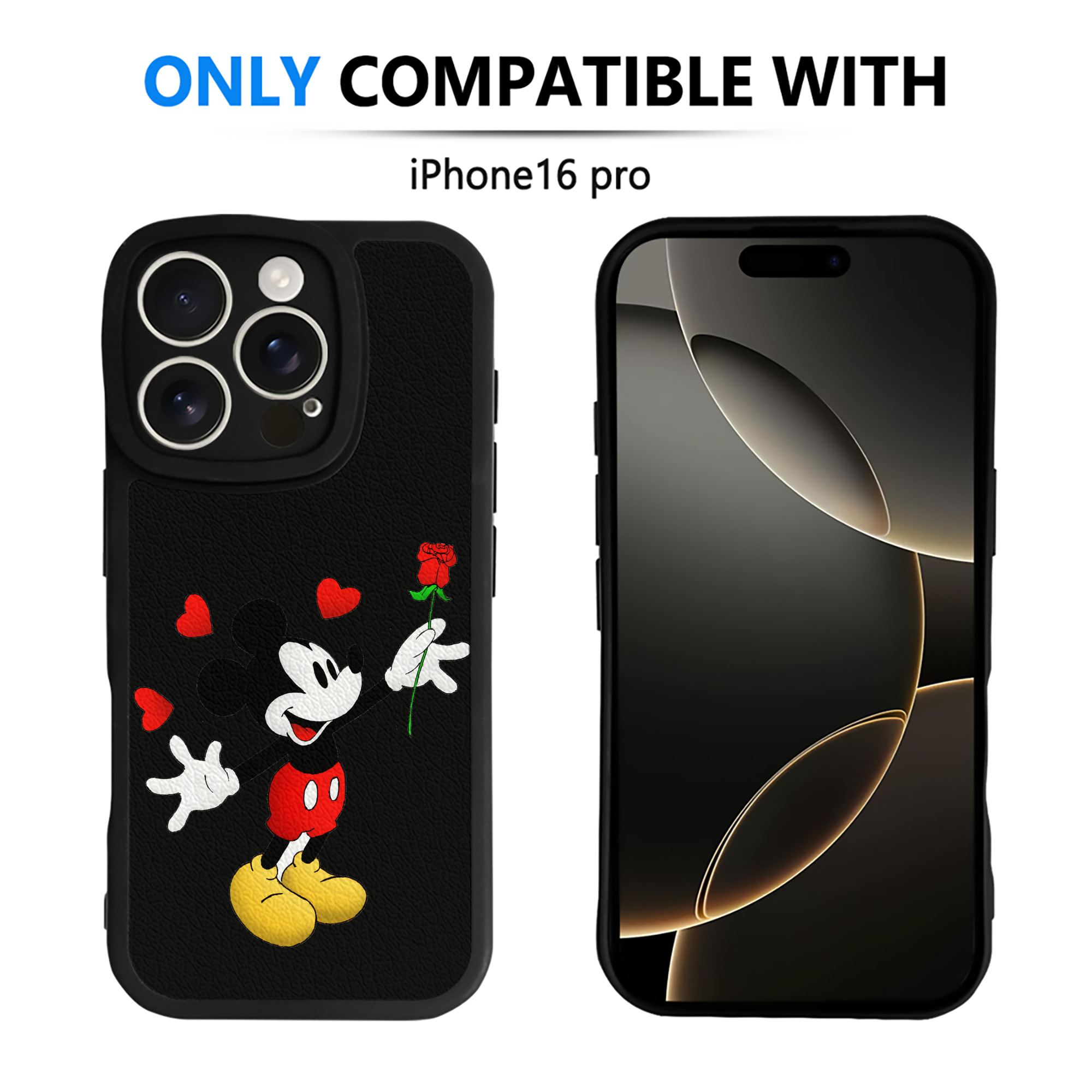 （画像用） ミッキーマウス Mickey Mouse 【iPhone 16シリーズ対応】シリコンスマホケース（レザー調） 材質：シリコン